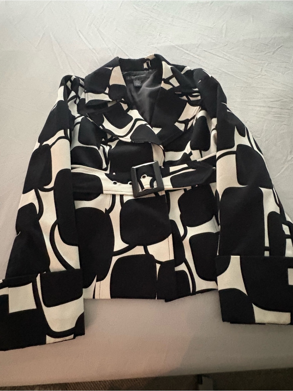 INC International Concepts Black and White Patterned Belted Blazer